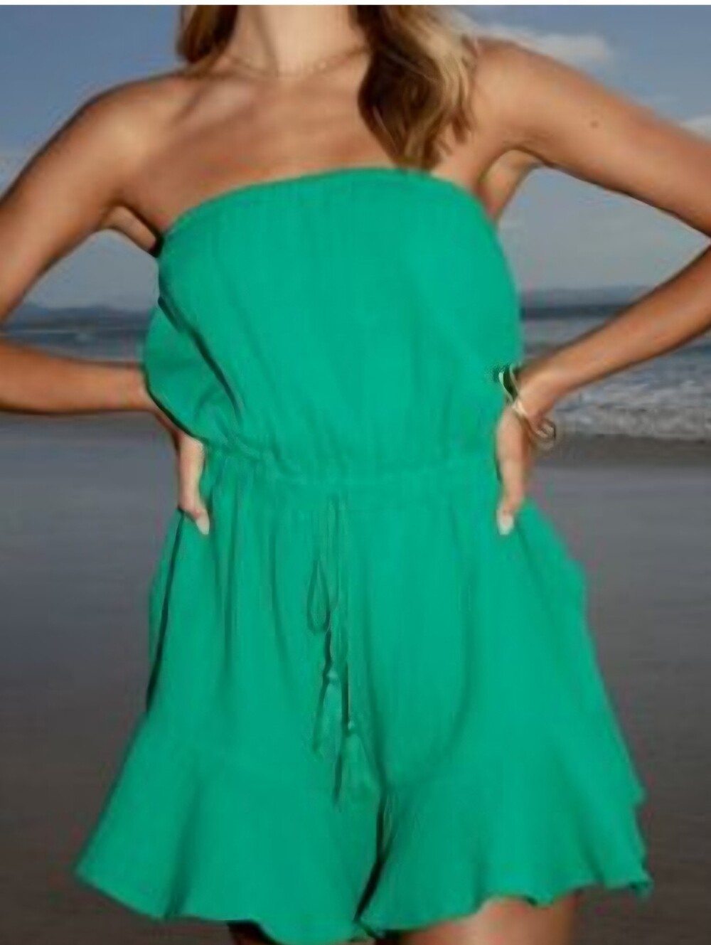 Gilli Green Strapless Gauze Romper Size Small